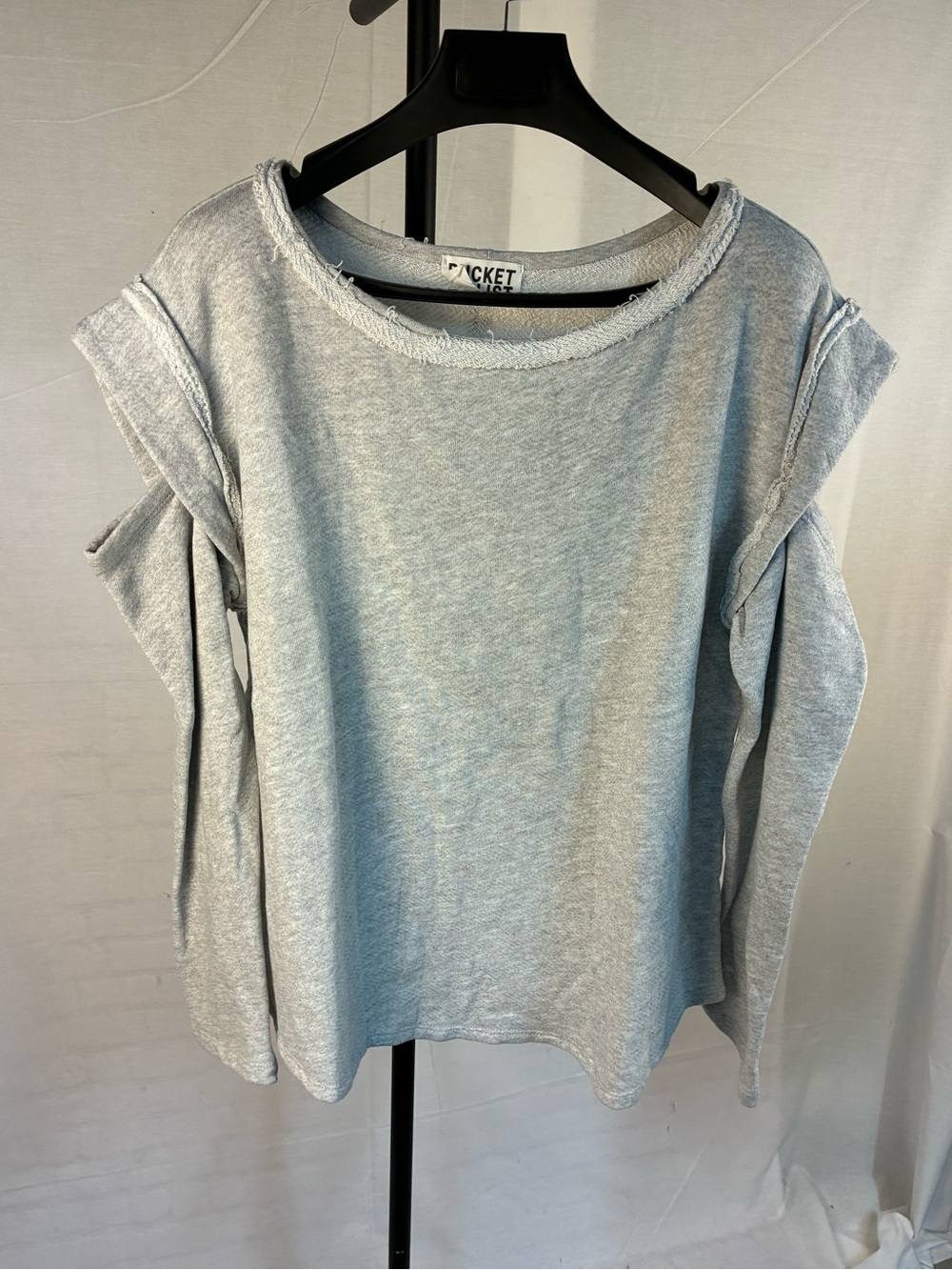 Bucket List Gray Sweatshirt Raw Edge Cutout Shoulders L